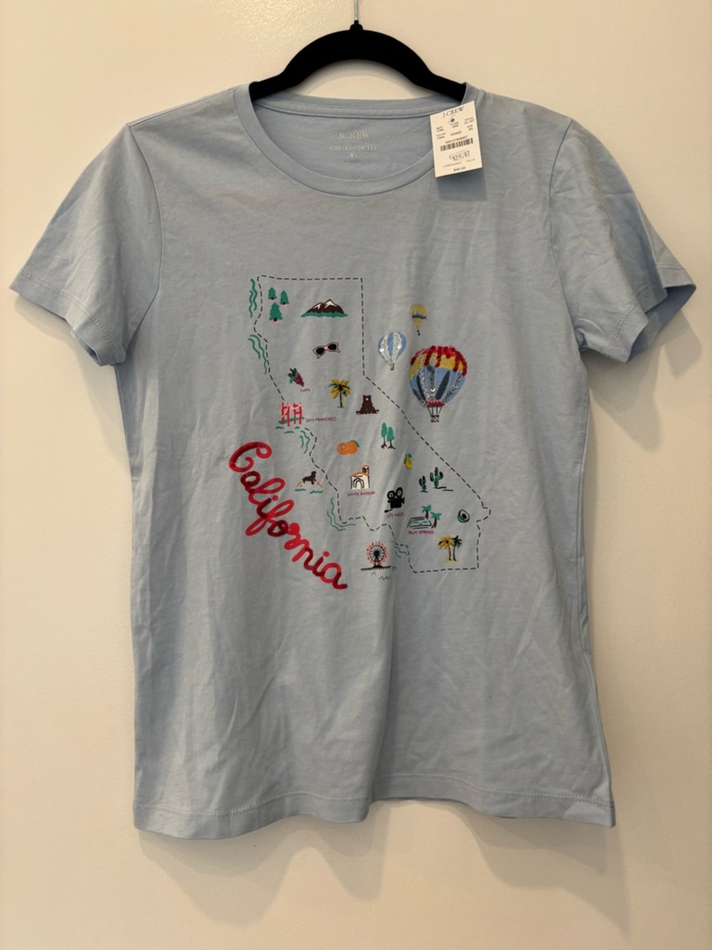 NWT J.Crew California Map Embroidered Beaded T‑Shirt limited edition collectible
